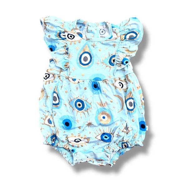 Posh Peanut Evil Eye Blue Ruffle Bubble Romper Size 3-6M - Picture 1 of 5